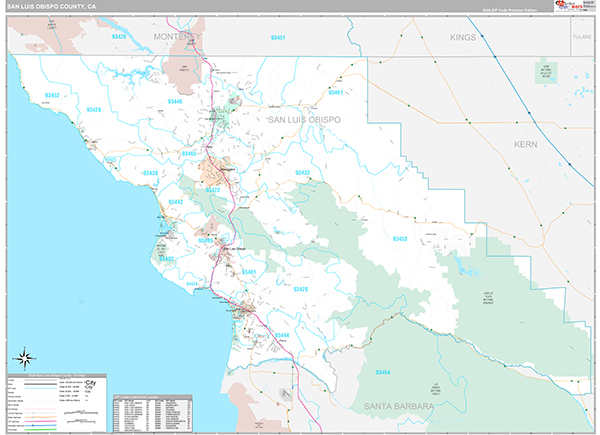 San Luis Obispo County, CA Map Premium Style